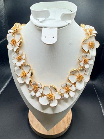 Oscar De La Renta - Verguld - Halsketting - Witte emaille, Nieuw