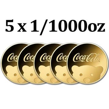Tsjaad. 3000 Francs 5 x 1/1000 oz 999 Fine Gold Coca-Cola