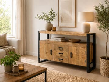 Dressoir Britt 2 deurs / 3 laden mango, Huis en Inrichting, Kasten | Dressoirs, Ophalen of Verzenden, Nieuw