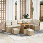 vidaXL Tuin Sofa Set met kussen 9 pcs Beige Poly riet, Verzenden, Nieuw, Rotan, Meer dan 8 zitplaatsen