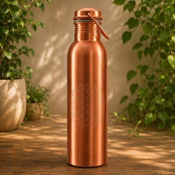 Puur koperen waterfles Flower of Life met handgreep 1, Ophalen of Verzenden, Nieuw