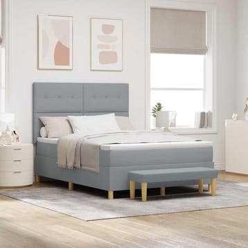 vidaXL Boxspring bed met hoofdeinde Lichtgrijs 190 x 140 cm, Huis en Inrichting, Verzenden, Nieuw
