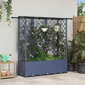 vidaXL Verhoogd Bed met Trellis en Dak Grijs 163,5 x 40 x, Verzenden, Nieuw, Minder dan 60 cm, 60 cm of meer
