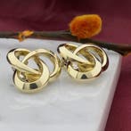 Vintage bicolor gouden oorclips als knoop (Oorbellen), Ophalen of Verzenden, Gebruikt, Overige kleuren, Goud