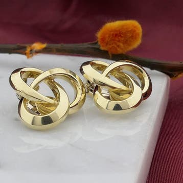 Vintage bicolor gouden oorclips als knoop (Oorbellen), Ophalen of Verzenden, Gebruikt, Goud, Goud