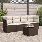 vidaXL 5-delige Loungeset met kussens poly rattan bruin, Tuin en Terras, Verzenden, Nieuw, Rotan, Loungeset