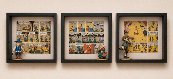 Studio Delu. (1976) - Lucky Luke– Triptyque 3×27x27 Shadow, Antiek en Kunst, Kunst | Designobjecten