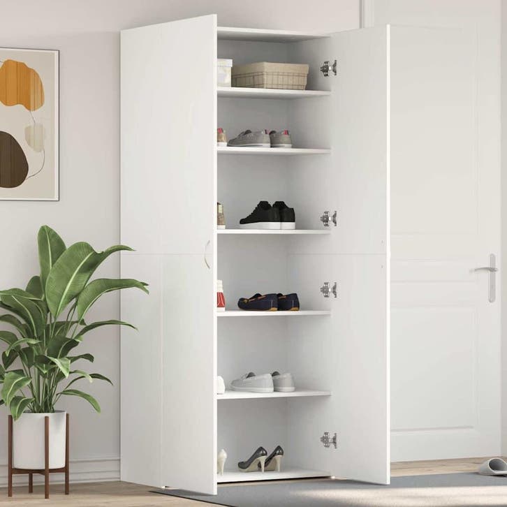 vidaXL Schoenenkast met plank Wit 80 x 35.5 x 180 cm Bewerkt, Huis en Inrichting, Kasten | Schoenenrekken, Nieuw, Verzenden