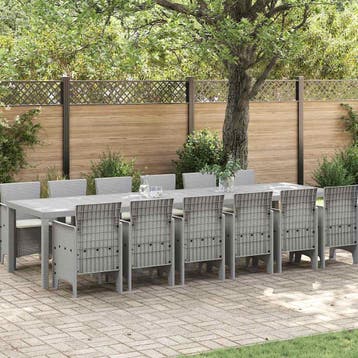 vidaXL Tuin Eetset 13 pcs Lichtgrijs Polt riet, Verzenden, Nieuw, 3 zitplaatsen