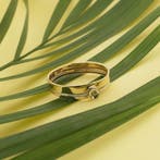 Bicolor gouden ring met zirconia, Sieraden, Tassen en Uiterlijk, Ringen, Gebruikt, Overige kleuren, 19 tot 20, Ophalen of Verzenden