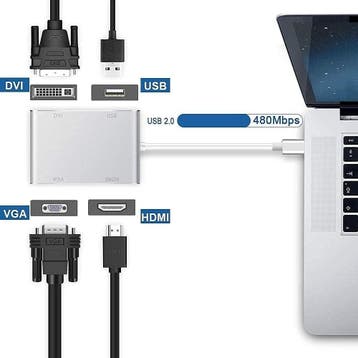 USB-C Multiport Adapter VGA/DVI | Laatste Stuk!, Telefoon, Nieuw, Ophalen of Verzenden, USB-hub