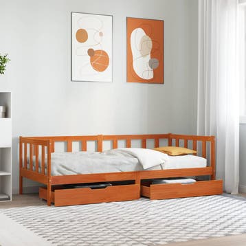 vidaXL Slaapbank met lade met wiel 3 st Wasbruin Massief, Verzenden, Nieuw, Bruin, Hout
