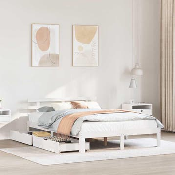 vidaXL Bedframe met lades massief grenenhout wit 120x200 cm, Verzenden, Wit, Nieuw, Twijfelaar