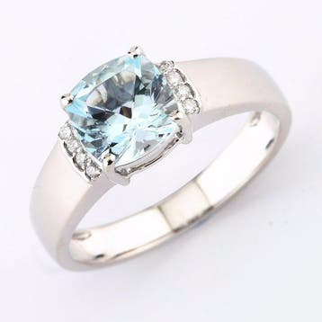 Ring - 14 karaat Witgoud - 1.41ct. tw. Aquamarijn - Diamant, Nieuw