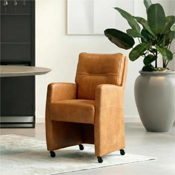 Leren eetkamerstoel Sharp - Kenia Cognac (cognac) - Met, Eigentijds, Modern, Bruin, Nieuw, Leer