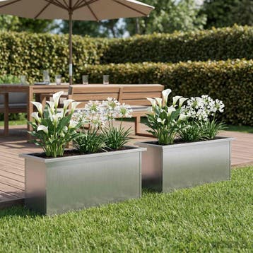 vidaXL Plantenbak met led 2 st zilver 30 x 100 x 30 cm, 100 cm of meer, Verzenden, Nieuw, Metaal