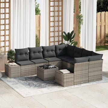 vidaXL Tuin Sofa Set 9 st Grijs poly rattan, Verzenden, Nieuw, Meer dan 8 zitplaatsen