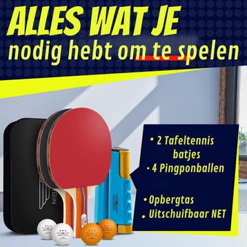 Tafeltennis Set - 2 Tafeltennisbatjes - 4 Pingpongballen - 1, Sport en Fitness, Tafeltennis, Ophalen of Verzenden, Zo goed als nieuw