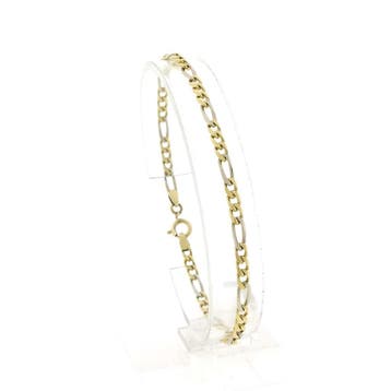 Bicolor gouden Figaro schakelarmband; 20 cm, Ophalen of Verzenden, Gebruikt, Goud, Goud