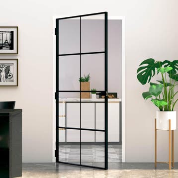vidaXL Binnendeur 93x201,5 cm gehard glas en aluminium smal, Verzenden, Nieuw