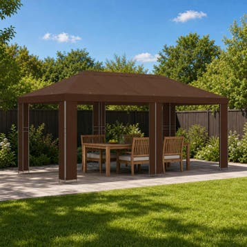 vidaXL Tuinprieel 6 x 3 m Bruin Polyester en staal 190 gsm, Verzenden, Nieuw