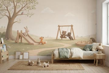 Bosdieren behang kinderkamer – speeltuin fotobehang, Verzenden, Fotobehang
