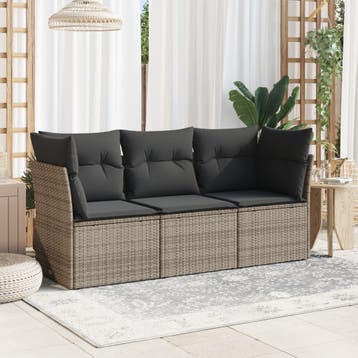 vidaXL 3-delige Loungeset met kussens poly rattan grijs, Verzenden, Nieuw, Loungeset