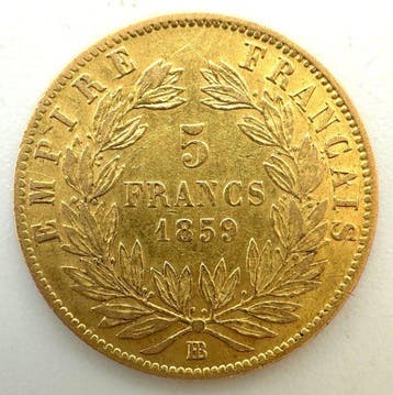 Frankrijk. Napoléon III. 5 Francs 1859-BB, Strasbourg