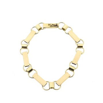 Gouden robuuste fantasie schakelarmband | 19 cm, Ophalen of Verzenden, Gebruikt, Goud, Goud