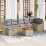 vidaXL Tuinbankenset met kussen met opslag 8 pcs Beige poly, Verzenden, Nieuw, Rotan, 8 zitplaatsen