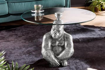 Ronde salontafel WILDLIFE KONG 60cm zilver metaal glazen aap, Ophalen of Verzenden, Nieuw
