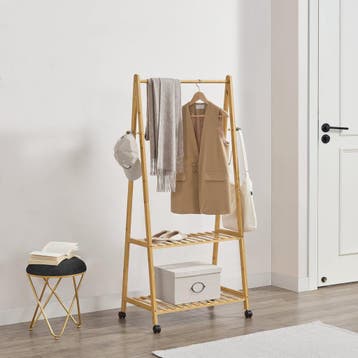 [en.casa] Bamboe kledingrek Öckerö op wielen 69,5x43x152 cm, Verzenden, Nieuw
