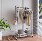 Dubbel Kledingrek met Wielen – 2 Hangrails en Legplank, Verzenden, Nieuw