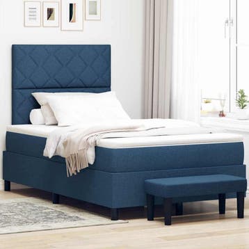 vidaXL Boxspringbed met kussen met hoofdeinde Blauw 120 x, Nieuw, Twijfelaar, Stof, Verzenden