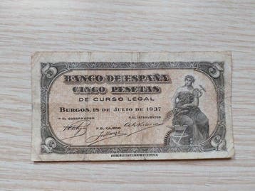 Spanje. - 5 Pesetas 1937 - Pick 106 (Zonder minimumprijs)