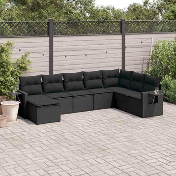 vidaXL 8-delige Loungeset met kussens poly rattan zwart, Verzenden, Nieuw, Loungeset