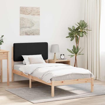 vidaXL Bedframe met Gevoerd Hoofdgedeelte Zwart 80 x 200 cm, Verzenden, Nieuw, Zwart, Hout