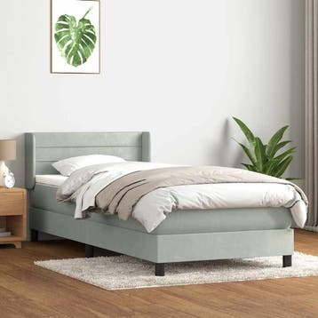 vidaXL Boxspring met matras fluweel lichtgrijs 90x220 cm, Eenpersoons, Verzenden, Nieuw, Stof
