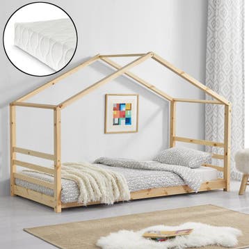 Kinderbed grenen huisbed incl. matras 90x200 cm hout, Verzenden, Nieuw
