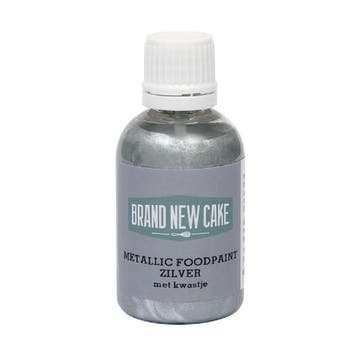 BrandNewCake Metallic Food Paint Zilver met Kwastje 60g, Verzenden, Nieuw