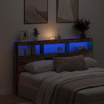 vidaXL Hoofdbordkast met LED 180x17x102 cm oud hout, Verzenden, Nieuw, Bruin, Hout