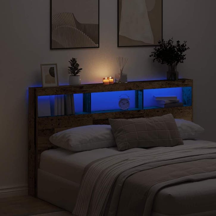vidaXL Hoofdbordkast met LED 180x17x102 cm oud hout, Huis en Inrichting, Slaapkamer | Bedden, Bruin, Nieuw, Hout, Verzenden