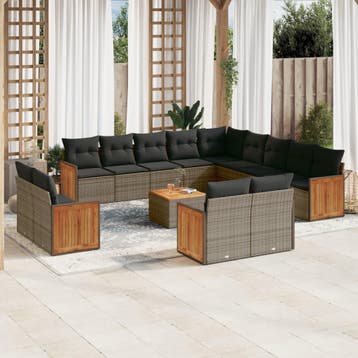 vidaXL 14-delige Loungeset met kussens poly rattan grijs, Verzenden, Nieuw, Loungeset