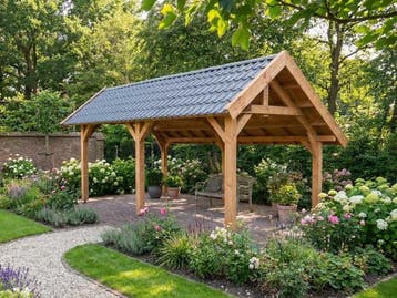 Veiling - Douglas kapschuur met dakpanplaat 779x360x325 cm, Tuin en Terras, Overkappingen, Nieuw