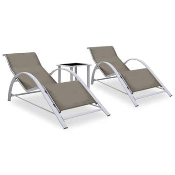 vidaXL Ligbedden 2 st met tafel aluminium taupekleurig, Verzenden, Nieuw