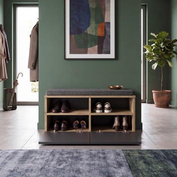 Schoenenrek Brande 80x35x42 cm eikenkleurig en zwart [en.cas, Huis en Inrichting, Verzenden, Nieuw