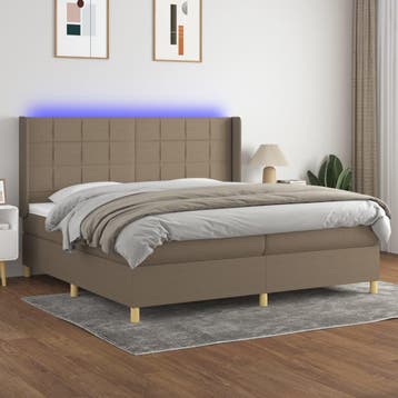 vidaXL Boxspring met matras en LED stof taupe 200x200 cm, Verzenden, Overige maten, 200 cm, Stof