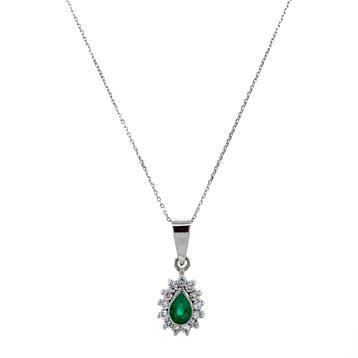 Witgouden collier met smaragd en diamant hanger 18 krt, Ophalen of Verzenden, Nieuw