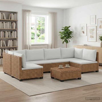 vidaXL 7 st Rieten Loungeset met Kussens GENDT Natuurlijk, Tuin en Terras, Tuinsets en Loungesets, Nieuw, Loungeset, 7 zitplaatsen