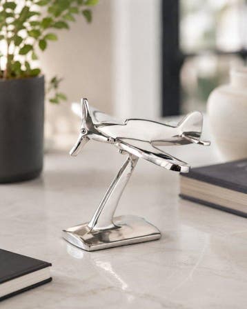 Polished Metal Propeller Airplane Model – Decorative